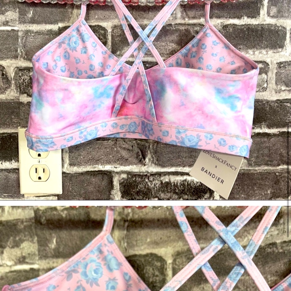 NWT LOVESHACKFANCY X BANDIER Strappy Sports bra in pink tie dye cotton candy